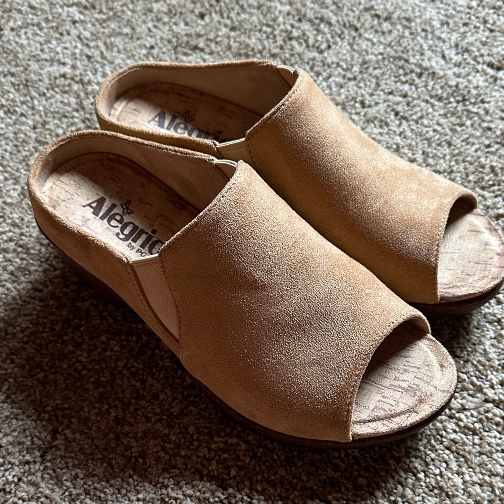 Alegria Light Brown Suede Slip-Ons